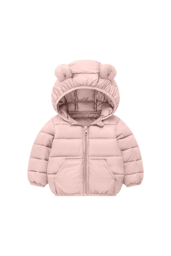 Toddler Boys Winter Puffer Coat Baby Zip Up Long Sleeve Jacket Windbreaker Hooded Outwear with Pocket Tops 01-Pink 12-24 Months