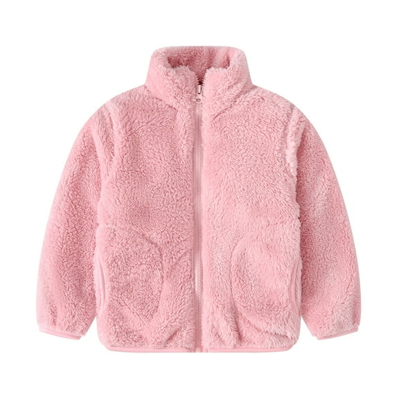 Atogsazn Toddler Fleece Winter Coat Zipper Long Sleeve Jackets for Boys Girls Sweater Outwear Tops with Pocket Pink 6-7 Years