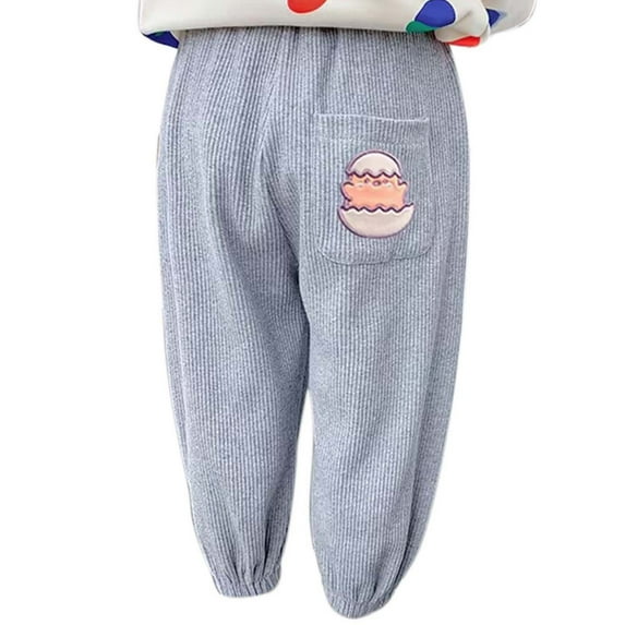 Atogsazn Toddler Girl Cotton Sweatpants Kids Jogger Cute Printed Elastic Waist Pant Fashion Flannel Clothes Gray 7-8 Years