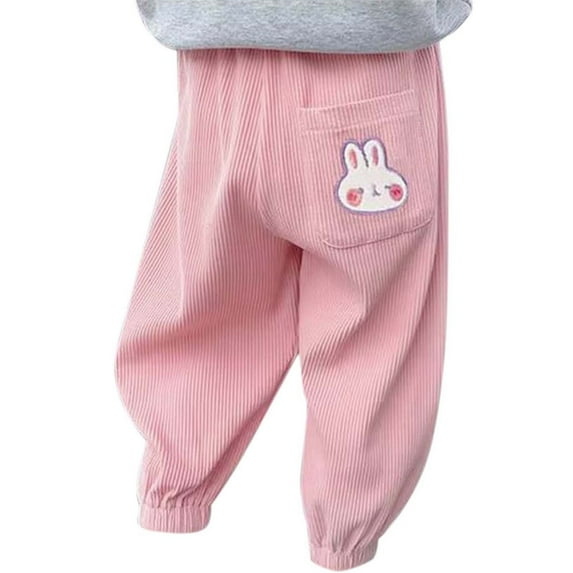 Atogsazn Toddler Girl Cotton Sweatpants Kids Jogger Cute Printed Elastic Waist Pant Fashion Flannel Clothes Pink 1-2 Years