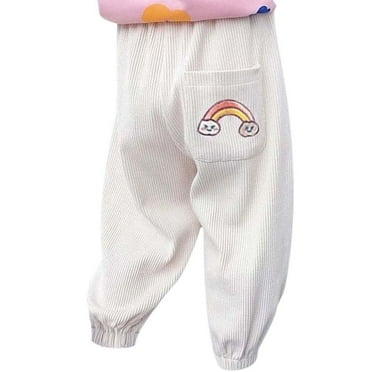 Atogsazn Toddler Girl Cotton Sweatpants Kids Jogger Cute Printed Elastic Waist Pant Fashion Flannel Clothes White 5-6 Years on Clearance