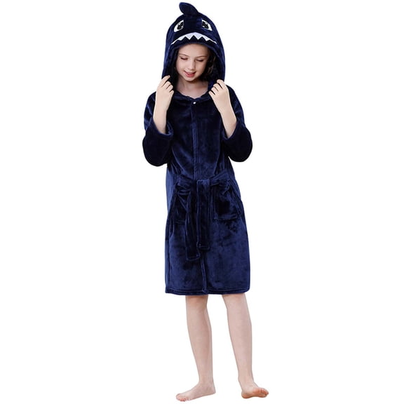 Atogsazn Toddler Girl Fuzzy Robe Fleece Furry Long Sleeve Bathrobe with Waistband Warm Winter Clothes 02-Navy 12-13 Years Fashion