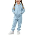 thumbnail image 1 of Atogsazn Toddler Girl Jogger Sets Kids Casual Zip Up Long Sleeve Hoodie Sweatpant Outfit Fall Winter Clothing Blue 6-7 Years Fashion, 1 of 9