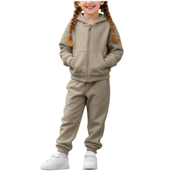 Atogsazn Toddler Girl Jogger Sets Kids Casual Zip Up Long Sleeve Hoodie Sweatpant Outfit Fall Winter Clothing Coffee 2-3 Years Fashion