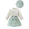 thumbnail image 1 of Atogsazn Toddler Girl Knitted Cotton Outfit Ribbed Long Sleeve Tops Plaid Skirt Set Fall Winter Clothes 01-Green 9-12 Months, 1 of 8