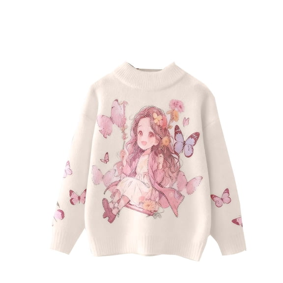 Atogsazn Toddler Girl Knitted Sweater Kids Casua Long Sleeve Pullover Winter Warm Sweaters Tops Clothing Outerwear 01-Beige 3-4 Years Fashion