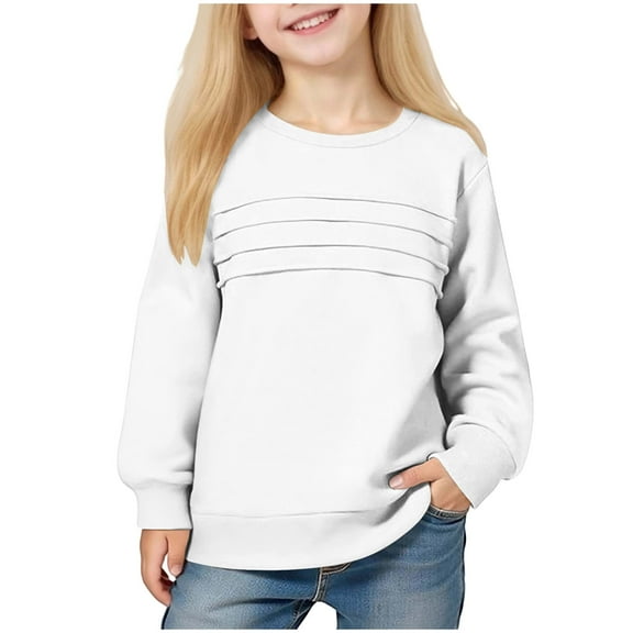 Atogsazn Toddler Girl Pleated Sweatshirts Kids Long Sleeve Pullover Sweatshirt Relaxed Fit Sweater Jacket Clothing 02-White 11-12 Years Fashion
