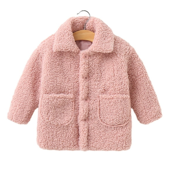 Atogsazn Toddler Girl Sherpa Jackets Fuzzy Button Down Jacket Winter Coat Warm Outerwear Outfit Tops Pink 5-6 Years