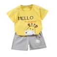 thumbnail image 1 of Atogsazn Toddler Girls Boys Clothes Outfits Clearance Kids Baby Fashion Cute Prited Cotton T-Shirt Tops Graphic Tee and Shorts 2PC Sport Suit 6-9 Months Yellow, 1 of 4