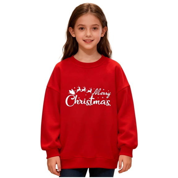 Atogsazn Toddler Girls Christmas Sweatshirt Kids Casual Long Sleeve Pullover Sweatshirts Fall Winter Tops Clothing 02-Red 2-3 Years Fashion