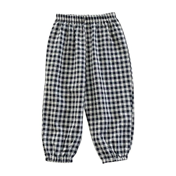 Atogsazn Toddler Girls Cotton Linen Pants Kids CasuaL Plaid Elastic Waist Pant Spring Fall Clothes Trousers Black 3-4 Years