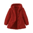 thumbnail image 1 of Atogsazn Toddler Girls Fuzzy Knitted Jacket Kids Loose Button Down Long Sleeve Hooded Coat Winter Warm Tops Clothes Red 3-4 Years Fashion, 1 of 5