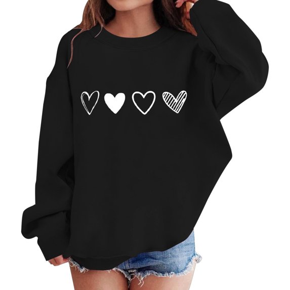 Atogsazn Toddler Girls Hearts Sweatshirt Kids Boys Casual Long Sleeve Pullover Sweatshirts Loose Fit Tops Clothing 03-Black 5-6 Years Fashion