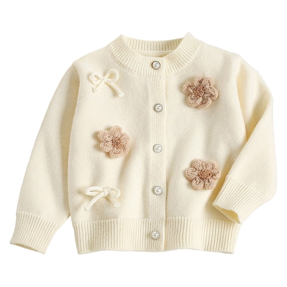 Atogsazn Toddler Girls Knitted Sweater Kids Casual Long Sleeve Pullover Sweaters Fall Winter Tops Outfit 02-Beige 2-3 Years Fashion