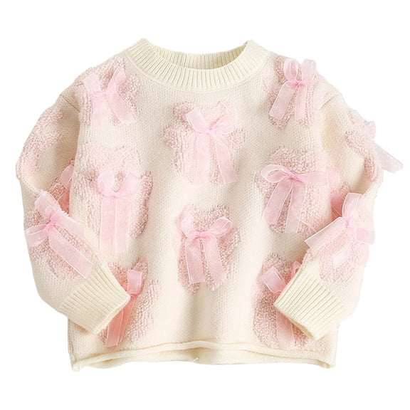 Atogsazn Toddler Girls Knitted Sweater Kids Casual Long Sleeve Pullover Sweaters Fall Winter Tops Outfit 04-Pink 3-4 Years Fashion
