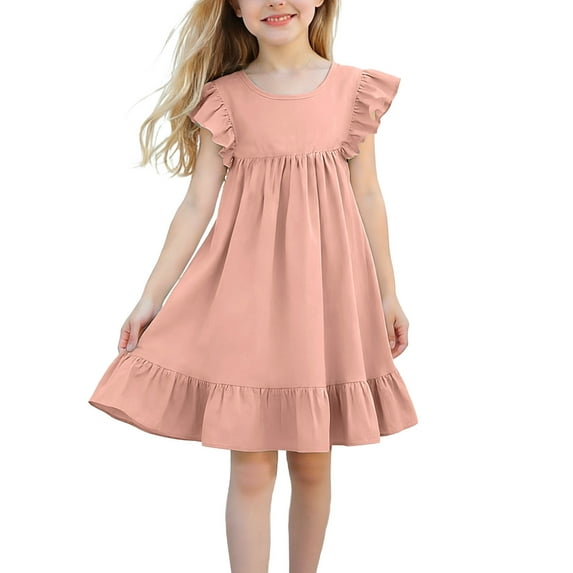 Atogsazn Toddler Girls Linen Dress Kids Casual Ruffle A Lined Sundress Sleeveless Midi Dresses Summer 03-Coffee 2-3Years Fashion