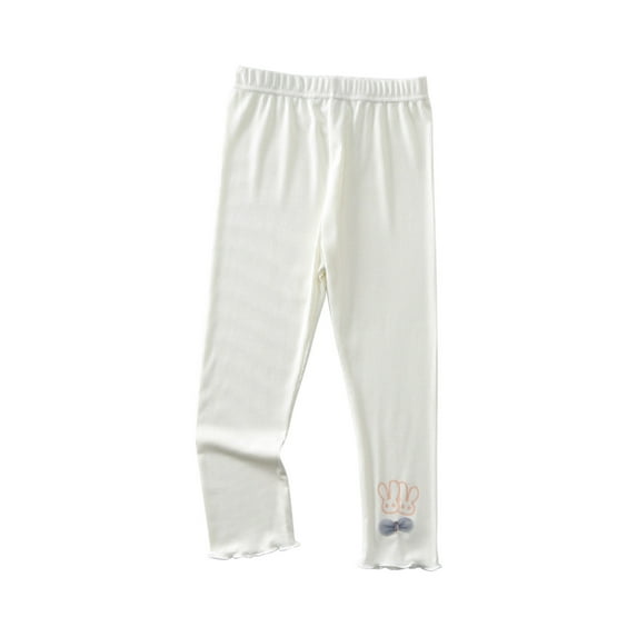 Atogsazn Toddler Girls Pants Clearance Summer Casual Girls' Pants Capris Big Rabbit Decorative Elastic Thin Children's Pants 6-7 Years White