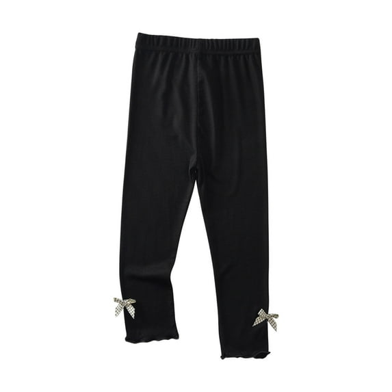 Atogsazn Toddler Girls Pants Summer Casual Girls' Pants Capris Bow Decorative Elastic Thin Children's Pants 8-9 Years Black