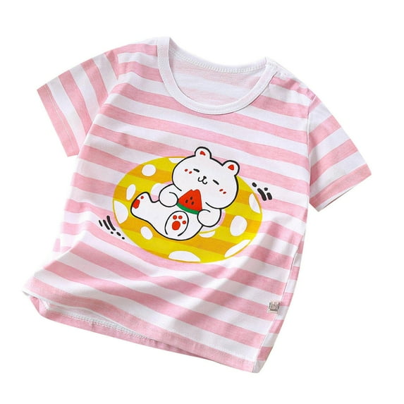 Atogsazn Toddler Girls Short Sleeve T-Shirts Baby Clothes Summer Casual Basic Tee Comfortable Solid Color Print Cotton T-shirt Top 2-3 Years Pink