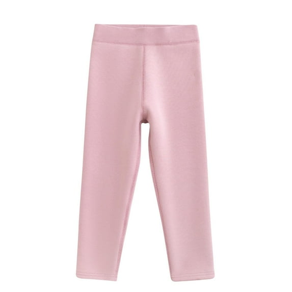 Atogsazn Toddler Girls Spring Fall Cotton Leggings Kids Elastic Waist Yoga Sweatpants Warm Fuzzy Pants C-Pink 3-4 Years