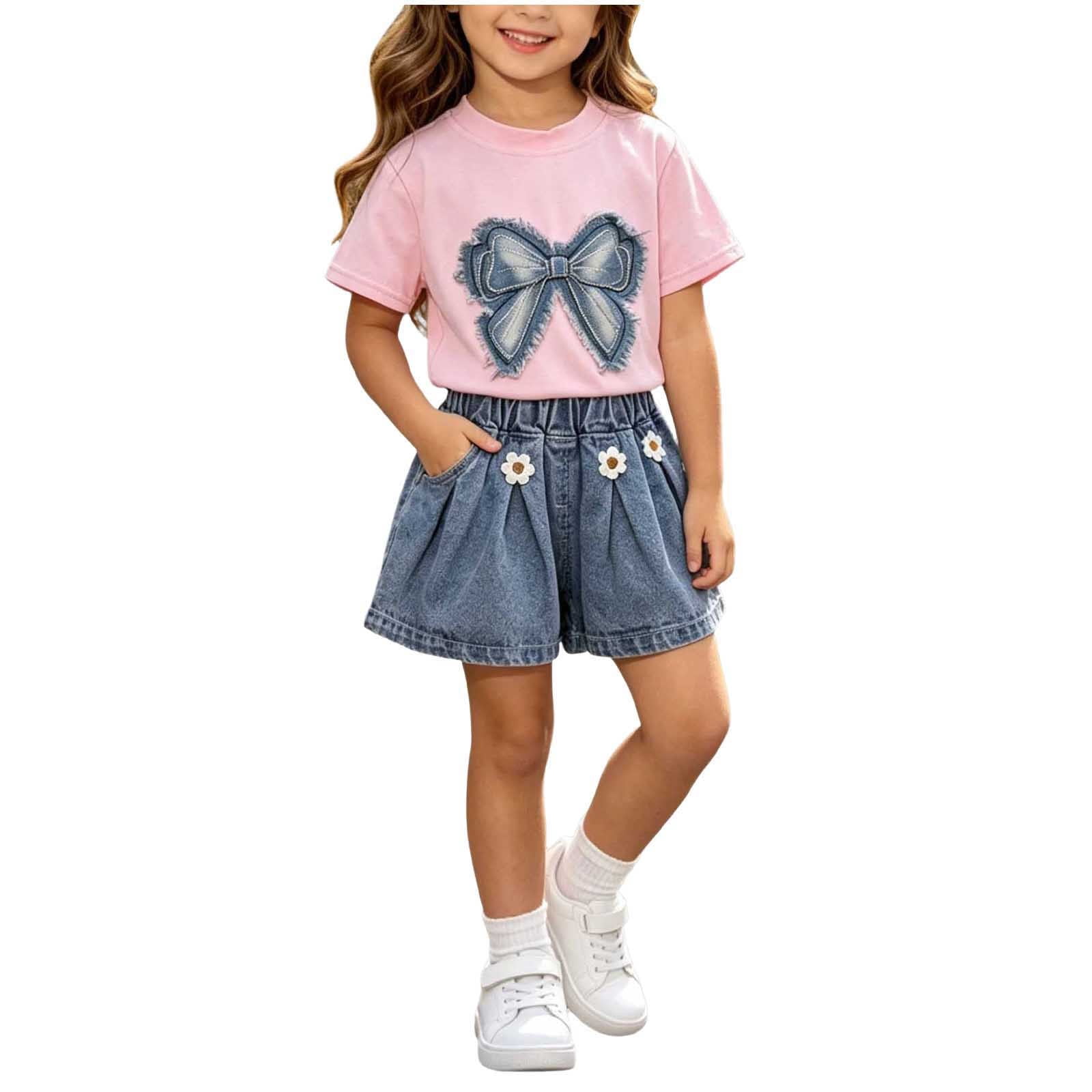 Atogsazn Toddler Girls Summer Clothes Set Kids Casual Short Sleeve T ...