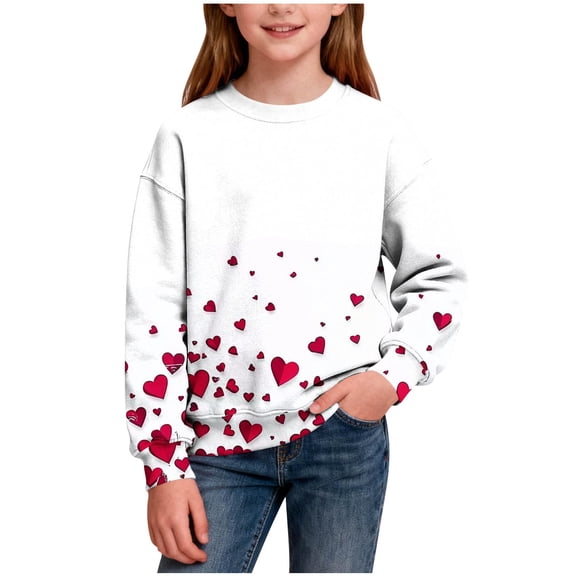Atogsazn Toddler Girls Valentine's Day Sweatshirt Kids Fleece Long Sleeve Pullover Sweatshirts Outfit Clothing White 7-8 Years Fashion