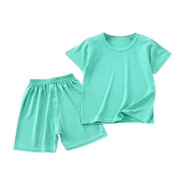 Atogsazn Toddler Kids Boy Girl Summer Clothes Set Casual Solid Color T Shirt and Shorts Sets for Children 6-12 Months A-Green on Clearance