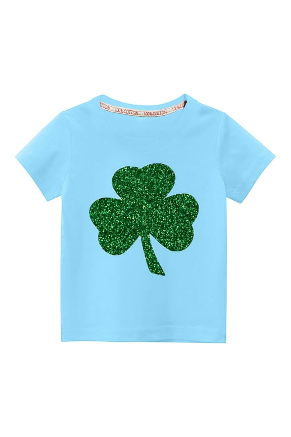 Toddler Kids Boys Girls Summer Short Sleeve T-Shirt Tops Fashion Cute Round Neck St. Patrick's Day Shamrocks Print Graphic Tee for 5 Years Baby Blue