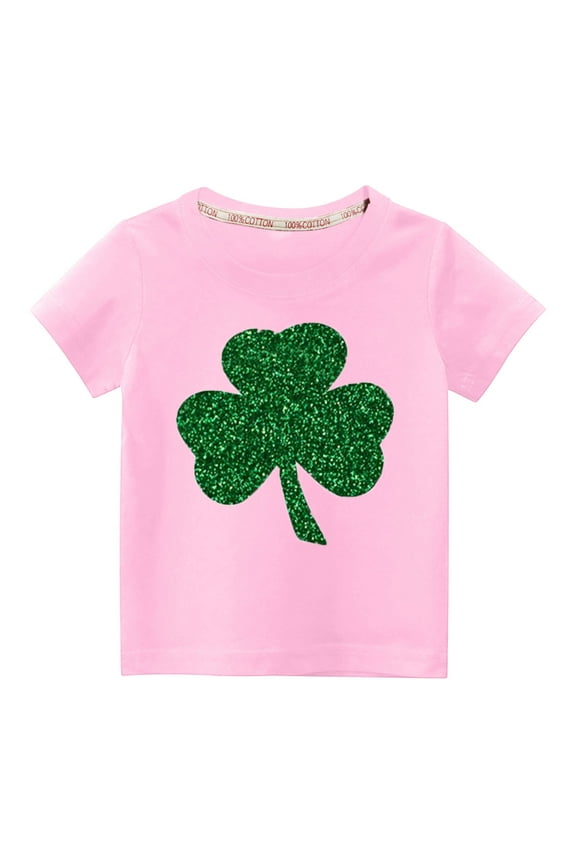 Toddler Kids Boys Girls Summer Short Sleeve T-Shirt Tops Fashion Cute Round Neck St. Patrick's Day Shamrocks Print Graphic Tee for 5 Years Baby Pink
