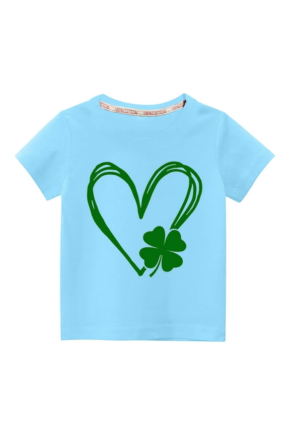 Toddler Kids Boys Girls Tee Tops Graphic T Shirts Cute Short Sleeve Round Neck St. Patrick's Day Printed Blouse for 4 Years Baby Blue