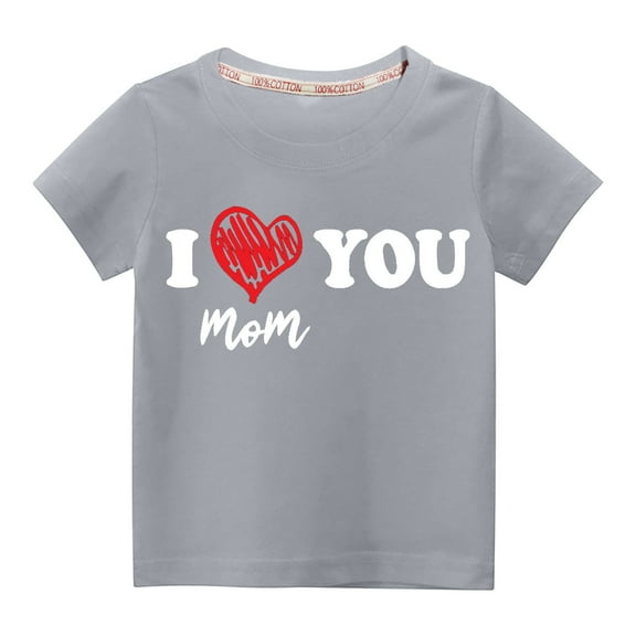 Atogsazn Toddler Kids Boys Girls Valentines Day Short Sleeve Graphic Tee Fashion Cute Solid Color Round Neck Heart Print Top for 4 Years Baby Gray