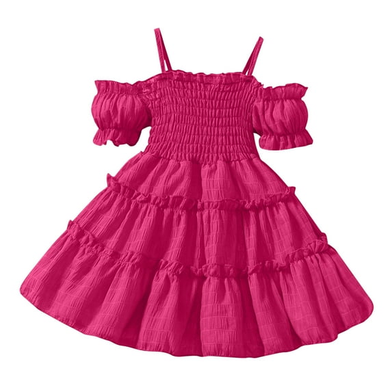 Atogsazn Toddler Princess Dress Little Girls Ruffle Birthday Sleeveless Dresses Fashion Loose Clothes Hot Pink 7-8 Years