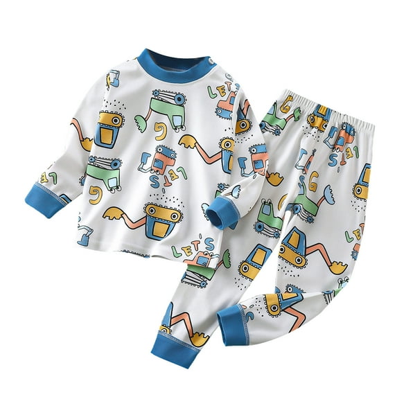 Atogsazn Toddler Unisex Long Sleeve Tops and Pants Outfit Pajamas Set Toddler Baby Kids Winter Boys Girls Solid Color Cute Print Long Sleeved Home Wear Clothes Suit 2-3 Years White