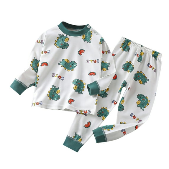 Atogsazn Toddler Unisex Long Sleeve Tops and Pants Outfit Pajamas Set Toddler Baby Kids Winter Boys Girls Solid Color Cute Print Long Sleeved Home Wear Clothes Suit 6-12 Months White