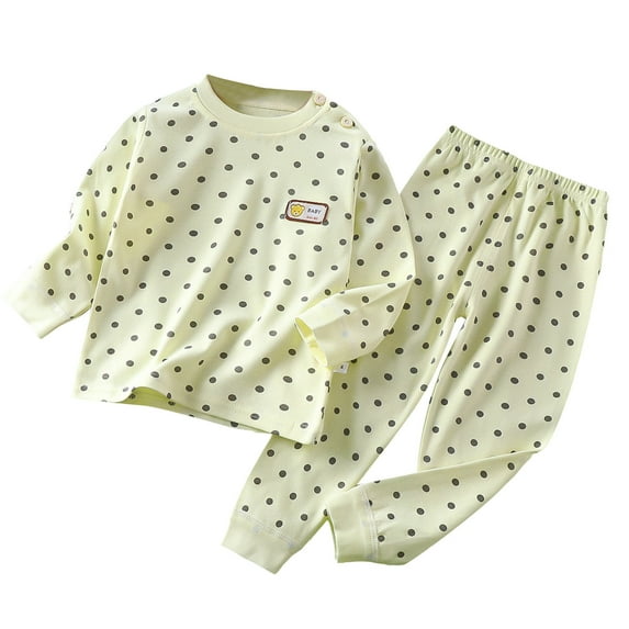 Atogsazn Toddler Unisex Long Sleeve Tops and Pants Outfit Pajamas Set Clearance Toddler Baby Kids Winter Boys Girls Solid Color Print Long Sleeved Home Wear Clothes Suit 12-18 Months Yellow