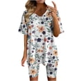 thumbnail image 1 of Atogsazn Two Piece Outfits for Women Summer Casual V Neck Oversized T Shirt Top Sweatsuits Biker Shorts Set Workout Tracksuit Dark Blue XL on Clearance, 1 of 3