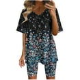 thumbnail image 1 of Atogsazn Two Piece Outfits for Women Summer Casual V Neck Oversized T Shirt Top Sweatsuits Biker Shorts Set Workout Tracksuit Dark Blue XXL on Clearance, 1 of 7