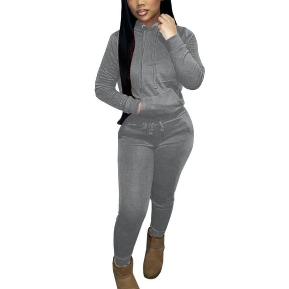 Atogsazn Two Piece Outfits for Women Jogger Sets Workout Sweat Suits Tracksuit Pants Set Drawstring Athletic Hoodies Dark Gray M