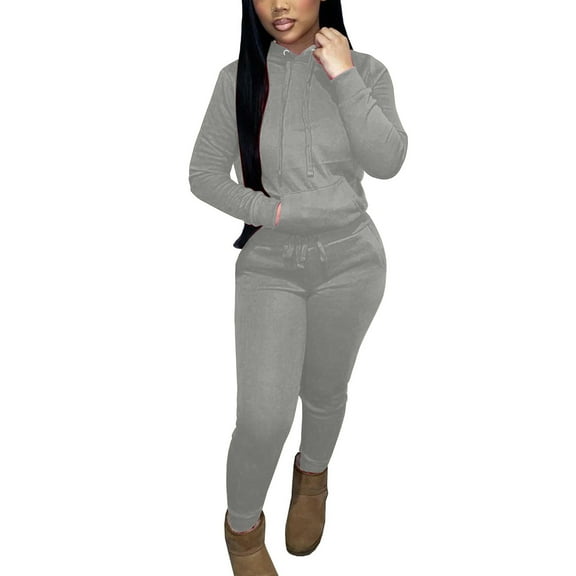Atogsazn Two Piece Outfits for Women Jogger Sets Workout Sweat Suits Tracksuit Pants Set Drawstring Athletic Hoodies Gray XL