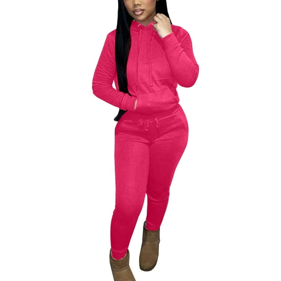 Atogsazn Two Piece Outfits for Women Jogger Sets Workout Sweat Suits Tracksuit Pants Set Drawstring Athletic Hoodies Hot Pink M
