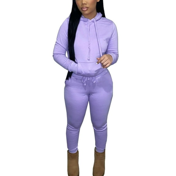 Atogsazn Two Piece Outfits for Women Jogger Sets Workout Sweat Suits Tracksuit Pants Set Drawstring Athletic Hoodies Purple M