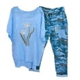 thumbnail image 1 of Atogsazn Two Piece Sets for Women Casual Summer Camouflage Outfits Print Crewneck Half Sleeve Shirt Tops + Pants Trousers Set Blue M on Clearance, 1 of 6
