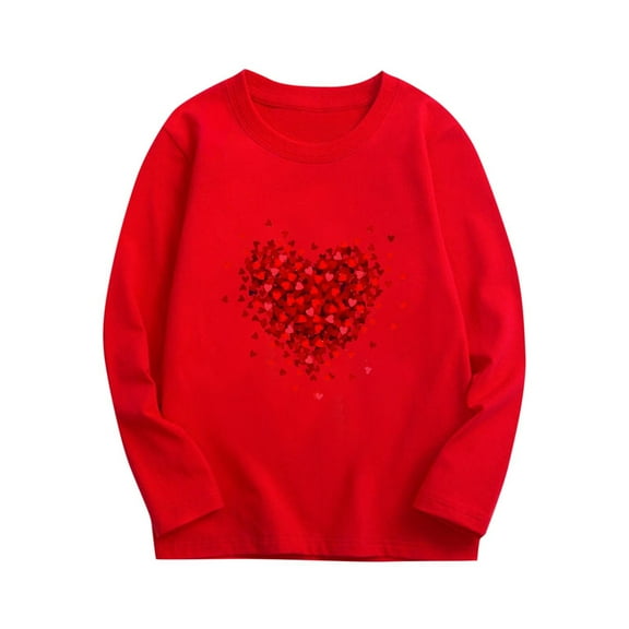 Atogsazn Valentine's Day Sweatshirt for Girls Kids Printed Long Sleeve Sweatshirt Fashion Cotton Shirt Clothes 01-Red 7-8 Years