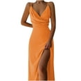 thumbnail image 1 of Atogsazn Wedding Guest Dresses for Women Sleeveless Solid V-Neck Long Party Dresses Formal Dress for Women Orange L, 1 of 5