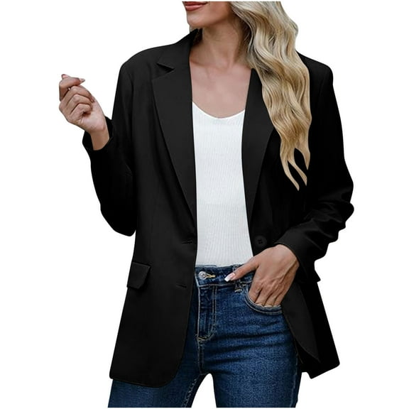 Atogsazn Women Business Casual Blazer Long Sleeve Work Office Cardigan Suits Jackets Fall Fashion Clothes 2025 Black M