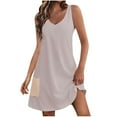 thumbnail image 1 of Atogsazn Women Casual Dress Summer Loose Solid Color Sleeveless V-Neck Dress Plus Size T-Shirt Dress with Pockets Beige M, 1 of 5