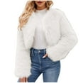 thumbnail image 1 of Atogsazn Women Faux Furry Cropped Jacket Casual Long Sleeve Open Front Coat Winter Warm Fashion Tops A-White XXL, 1 of 6