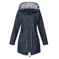 thumbnail image 1 of Atogsazn Women Long Rain Jacket Loose Outdoor Hooded Windproof Jacket Solid Color Coat with Pocket B-Navy M, 1 of 4