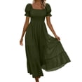 thumbnail image 1 of Atogsazn Women Square Neck Puff Sleeve Dress Smocked Tiered Maxi Dresses Flowy Ruffle A-Lined Sundress Army Green XXL Fashion, 1 of 7