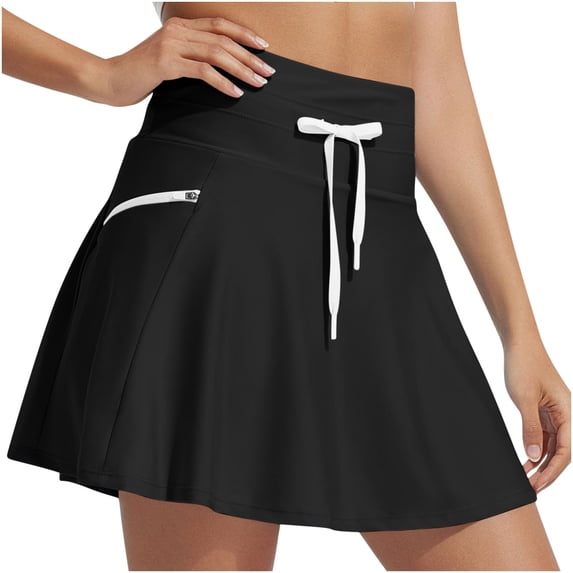 Atogsazn Women Summer Skirts Casual Flowy Athletic Zipper Quickly Dry Short Dress Fashion Clothes Drawstring Black XL
